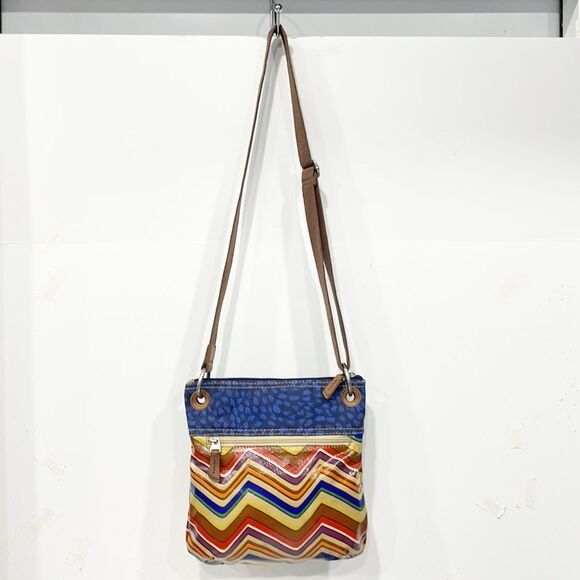 Fossil Crossbody Handbag‎ Womens Coated Canvas Striped Key-Per - Picture 11 of 16